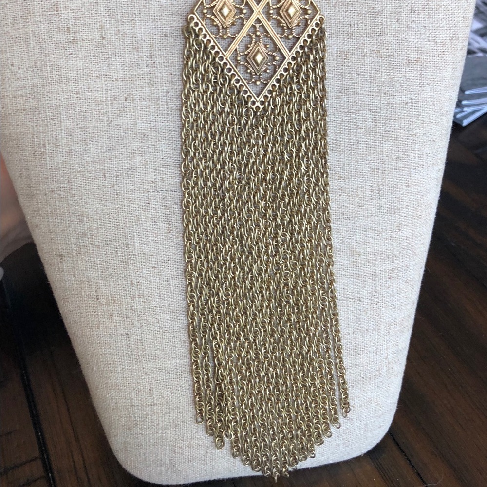 Stella and Dot long gold tassel necklace